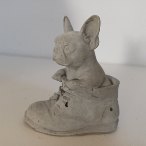 house0269 cement dog in shoe